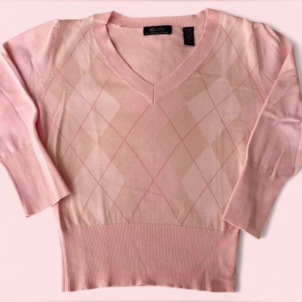 Y2K Preppy Pink Argyle Pima Cotton Sweater (EUC)